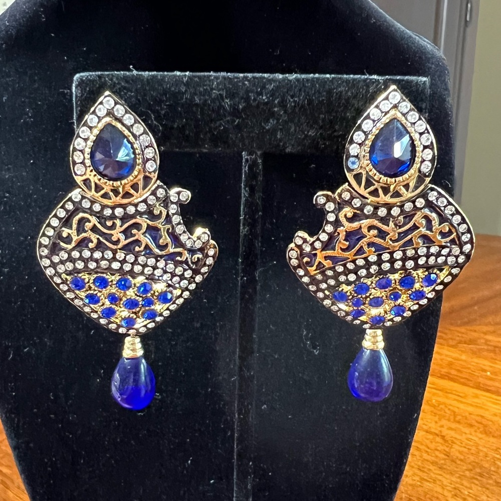 Indian Meenakari blue Statement earring